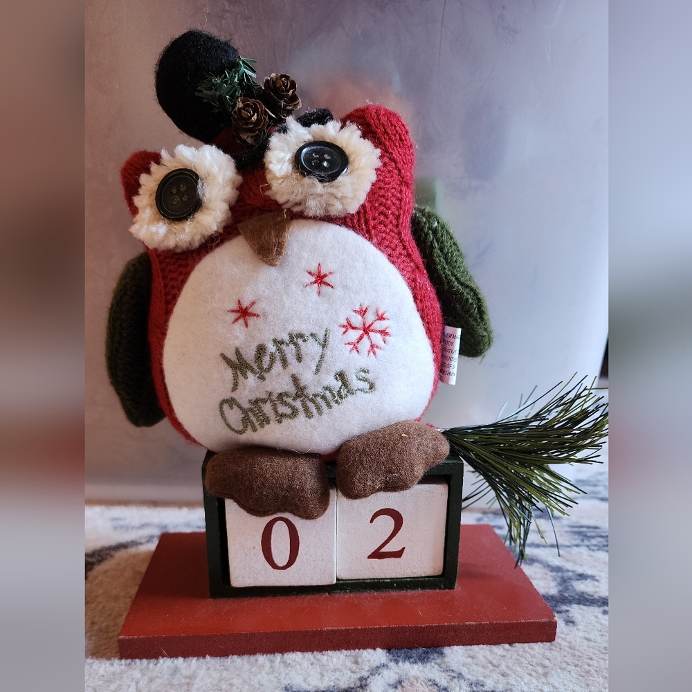 Holiday Owl Christmas Countdown Decor - Red and Green
